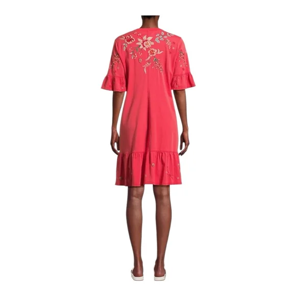 Johnny Was Pink Andrean Embroidered T-Shirt Dress Size Large - Picture 5 of 12